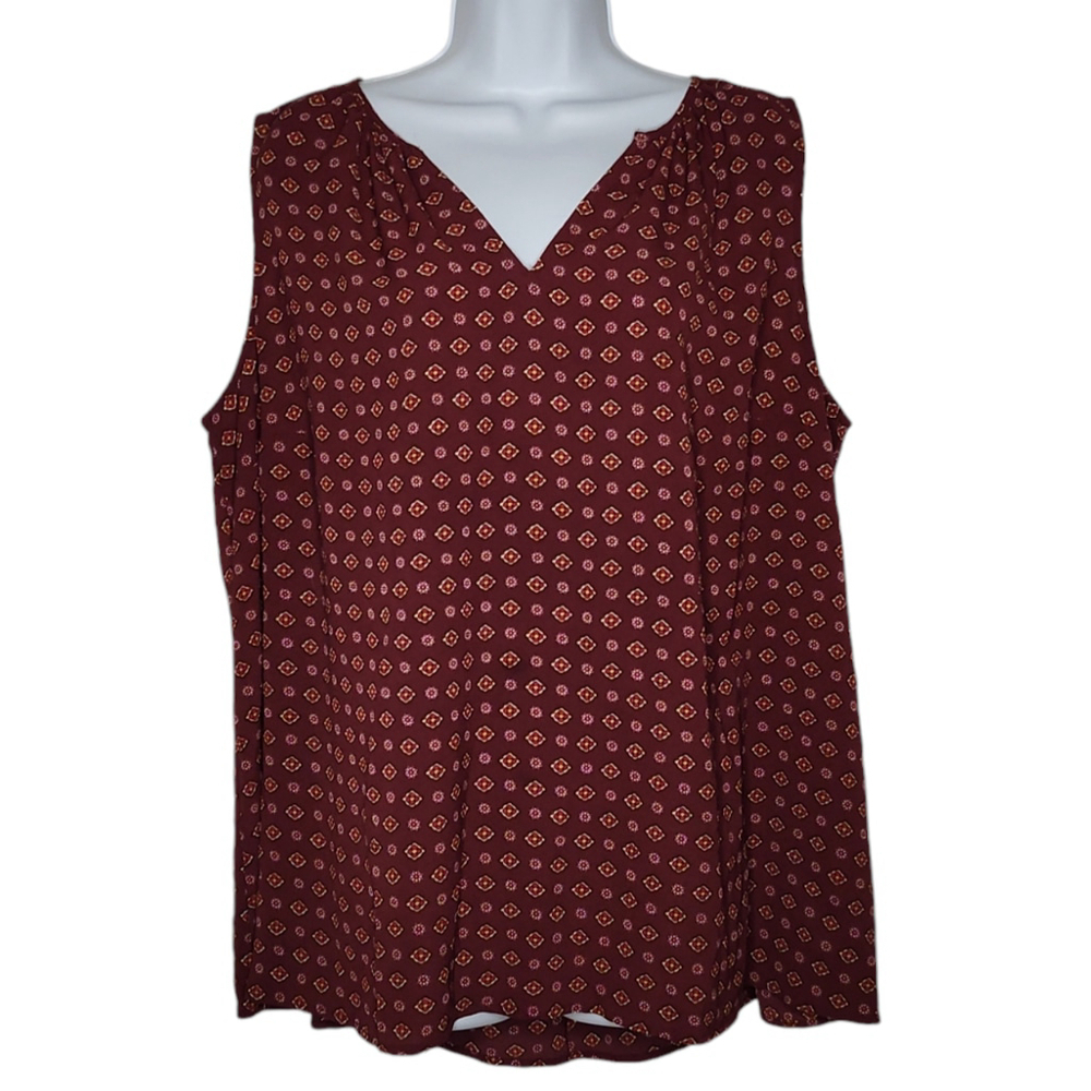 Women's Lane Bryant Boho Sleeveless Blouse, Size 18, Burgundy